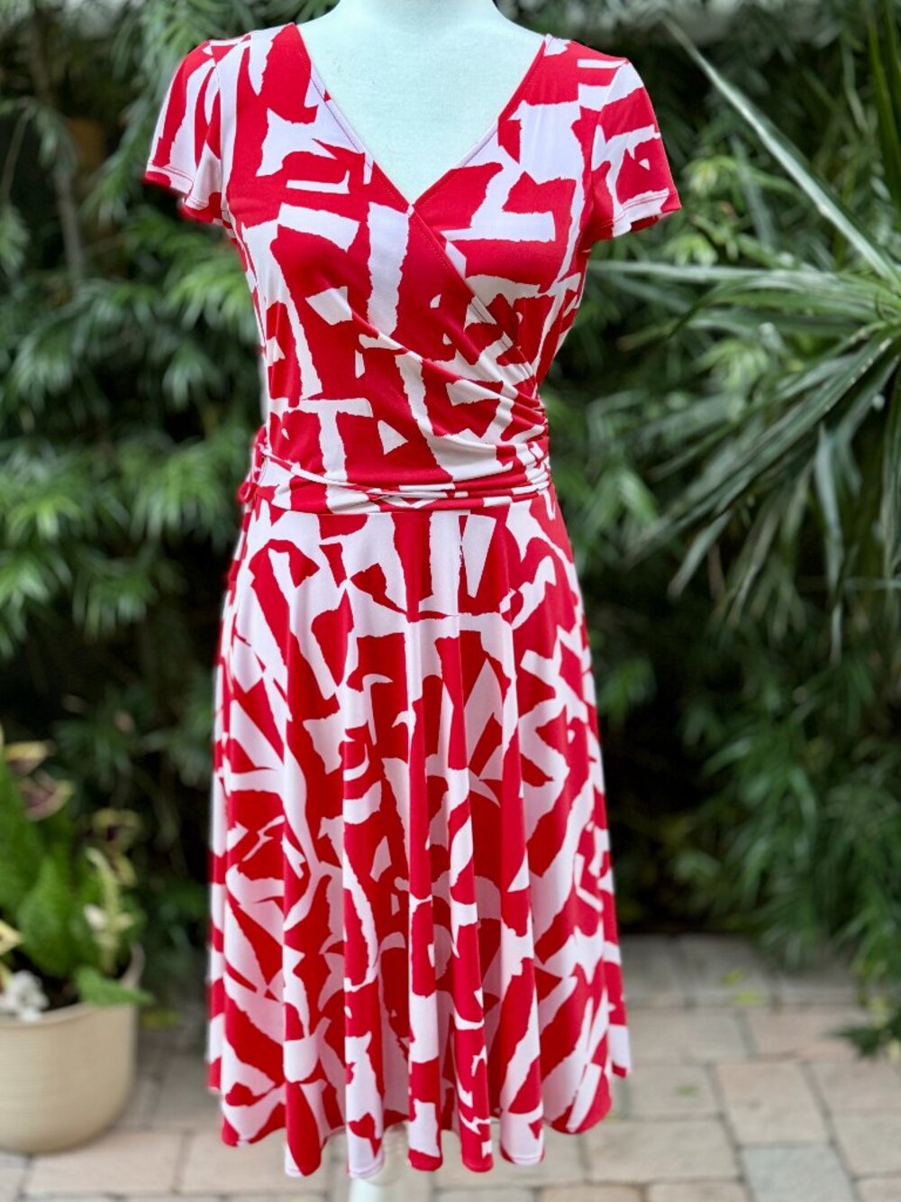 Maggy London Red & White Abstract Print Fit & Flare Dress